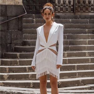 Rosetta White Lace Fringe Blazer Dress